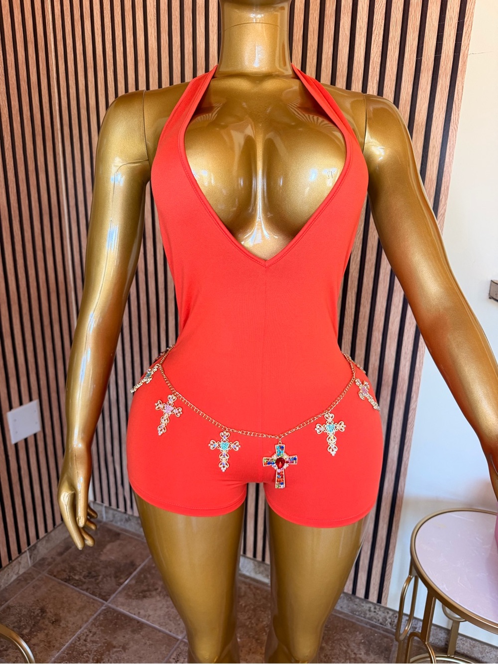 Red Halter Romper  Accent - Women Intimates